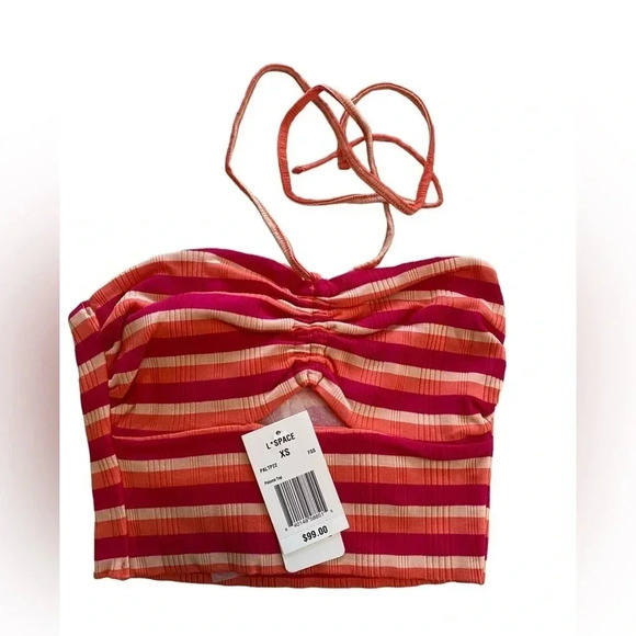 NWT L*Space Revolve Cropped Paloma Halter Top Stripped in Size Extra Small - Picture 3 of 5